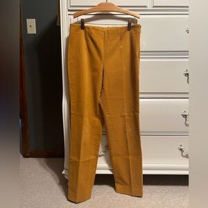 Mustard yellow corduroy straight leg pants with side zipper